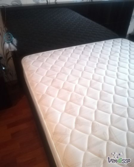 Cama de casal 4 Painéis de vidro preto